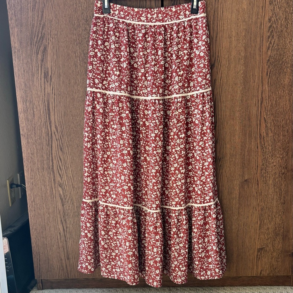 NWT Promesa Harper Prairie Rust Floral Midi Tiered Skirt Small